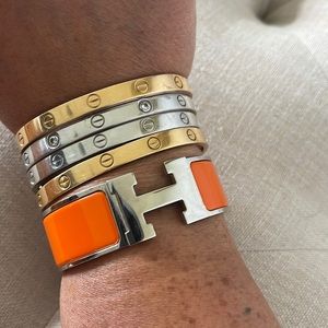 Hermes orange Clic Clac GM enamel H bracelet